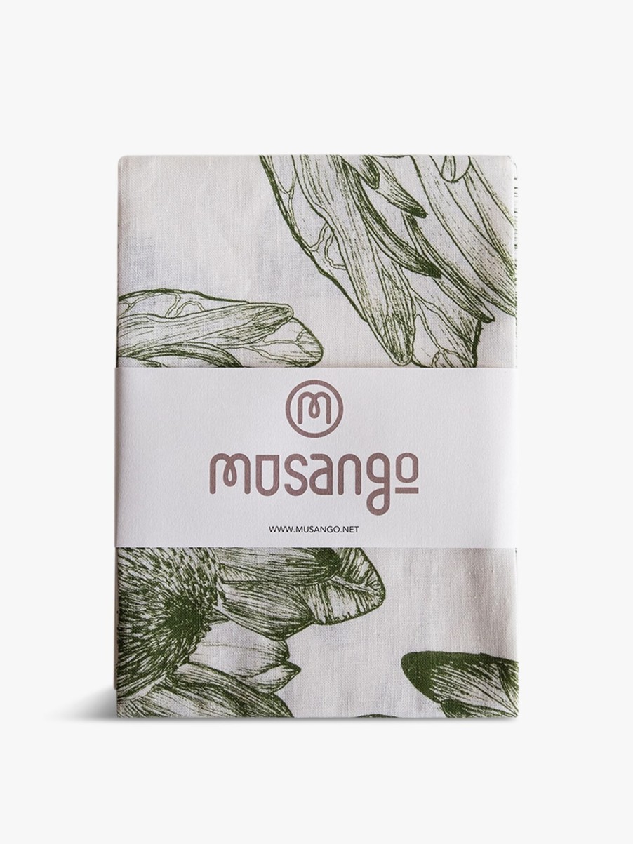 Home & Tech Musango Utility & Cleaning | Tea Towel With Moss Green King Protea Design White