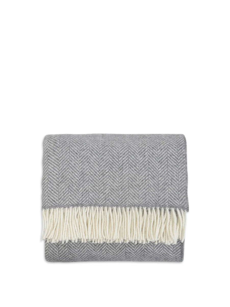 Home & Tech Heal's Throws & Blankets | Merino & Cashmere Throw Herringbone Grey