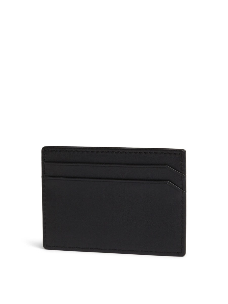 Men Hugo Wallets & Card Holders | Leather Card Holder With Stacked Logo Black