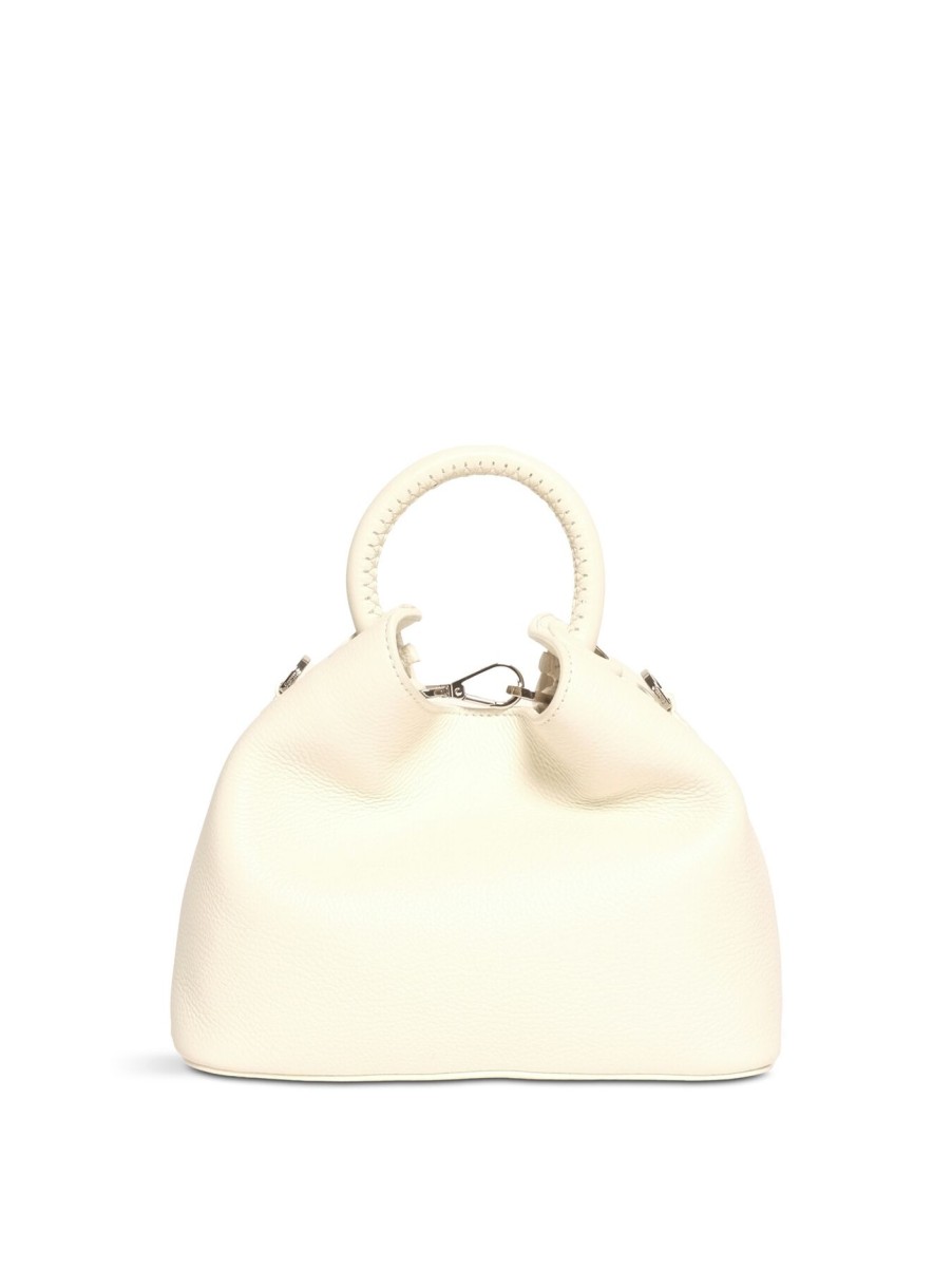 Women Elleme Tote Bags | Baozi (Silver Hdw) Pebbled Leather White