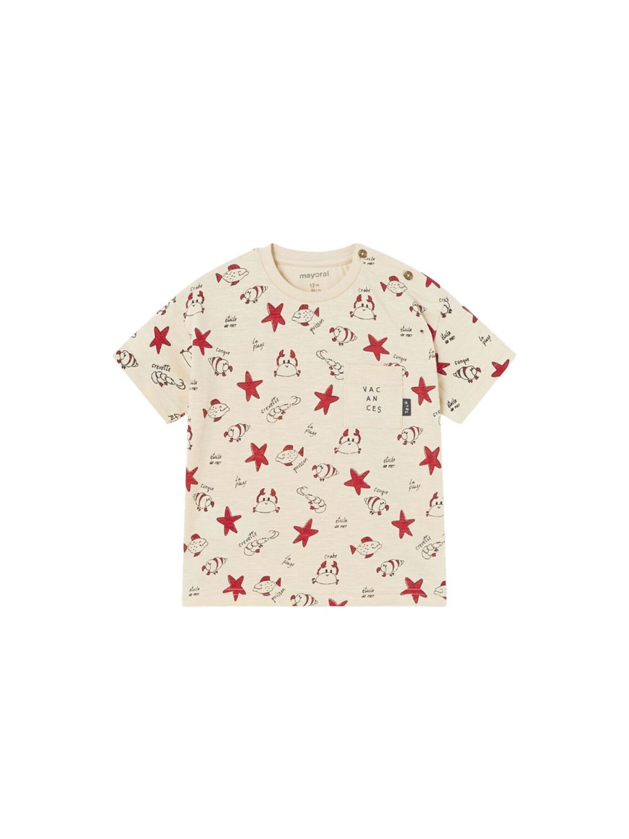 Kids Mayoral Bottoms | Crab Starfish Print T-Shirt Cream