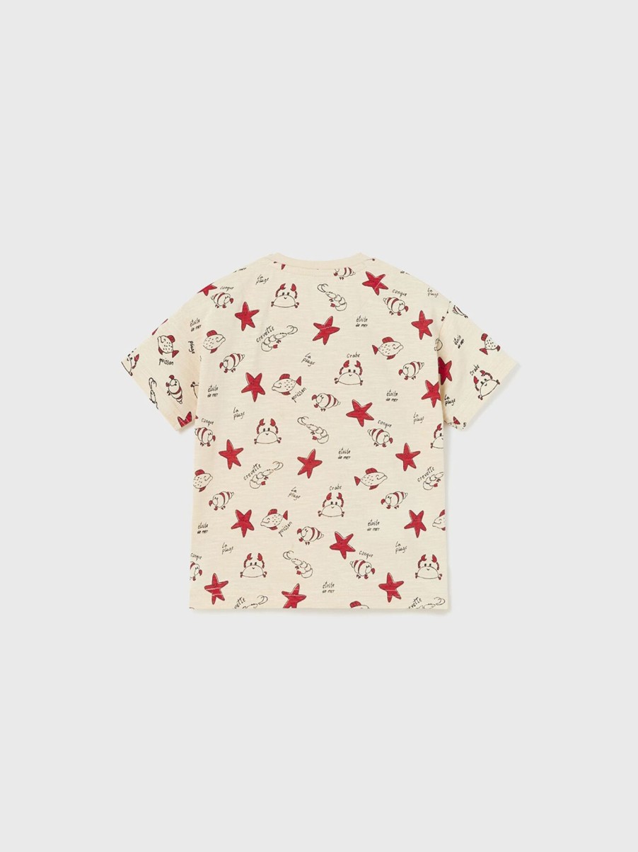 Kids Mayoral Bottoms | Crab Starfish Print T-Shirt Cream