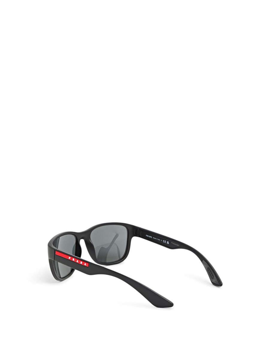 Men Prada Linea Rossa Men'S Sunglasses | Acetate Rectangular Sunglasses Black Rubber