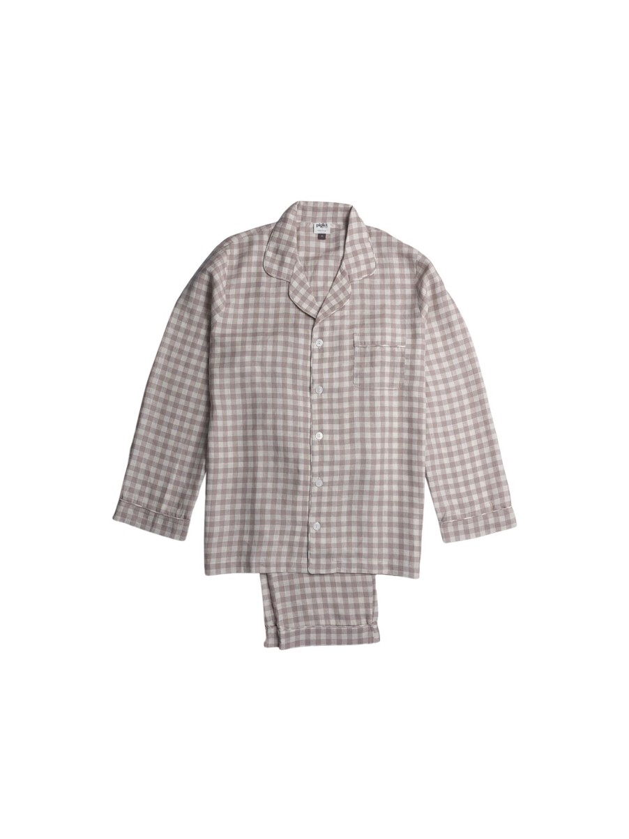 Men Piglet in Bed Nightwear & Loungewear | Gingham Linen Men'S Pj Trouser Set Mushroom