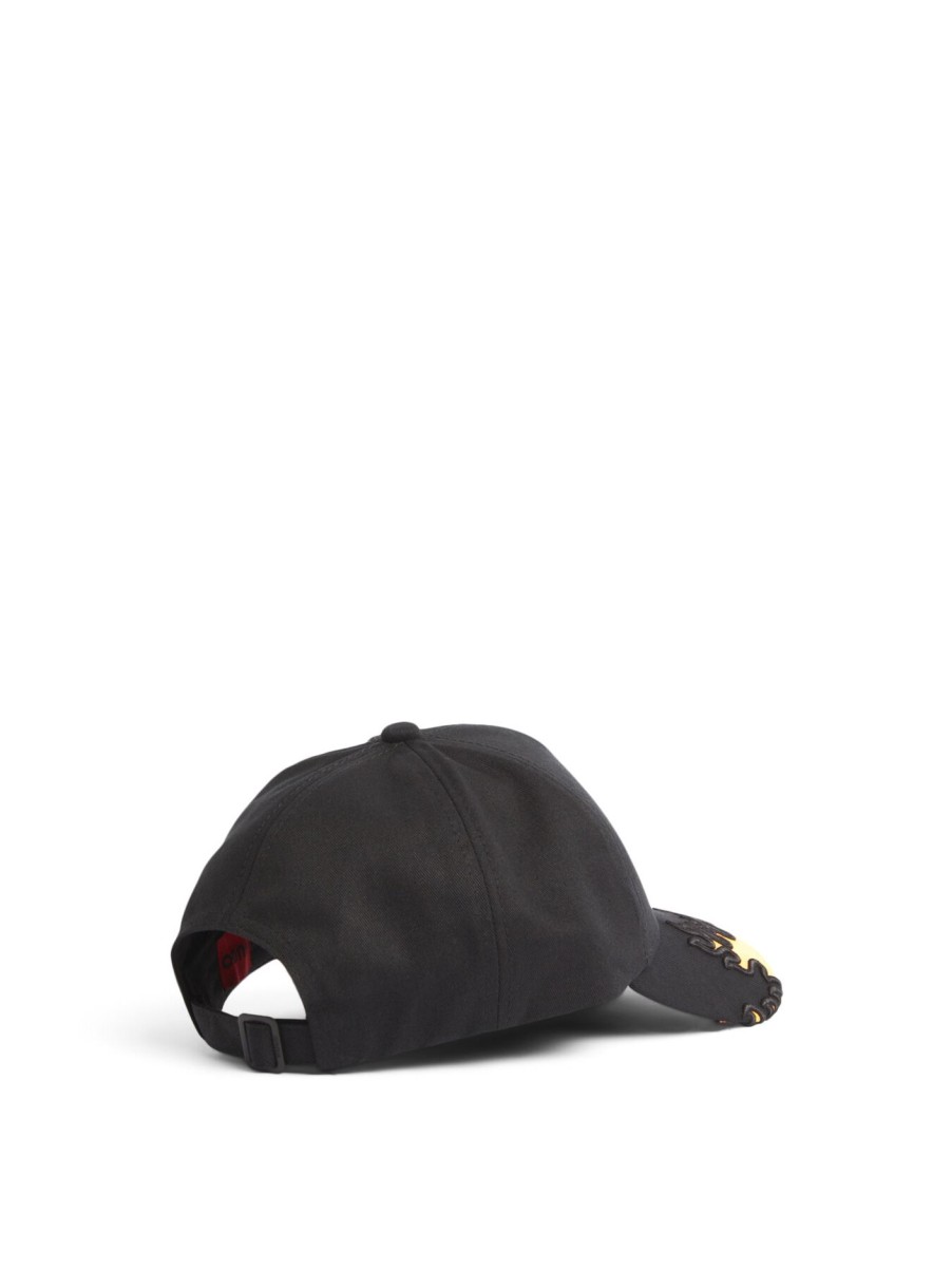 Men Hugo Hats | Cotton-Twill Cap With 3D Flame And Logo Embroidery Black