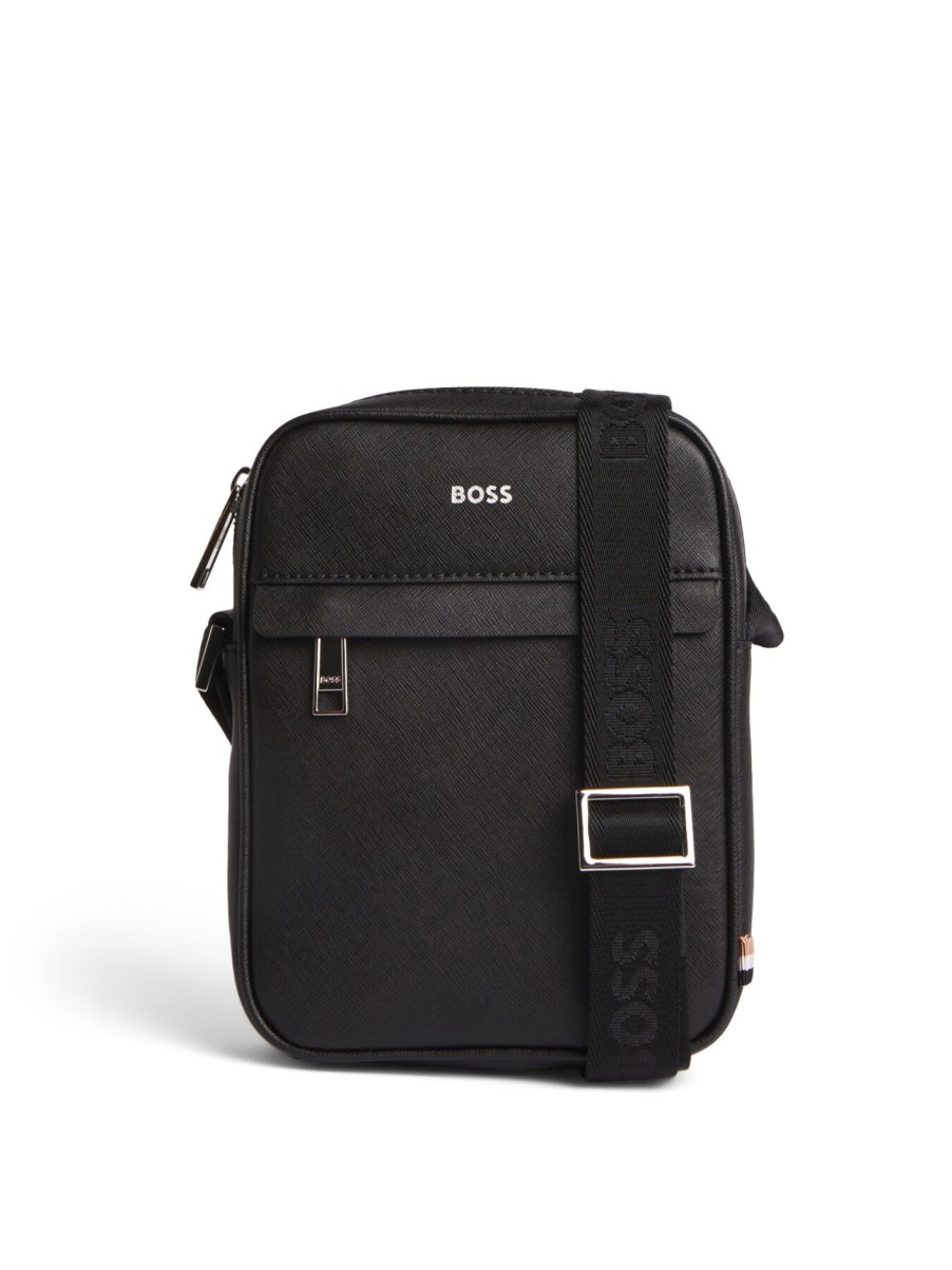 Men BOSS | Reporter Bag With Signature Stripe And Logo Detail Black