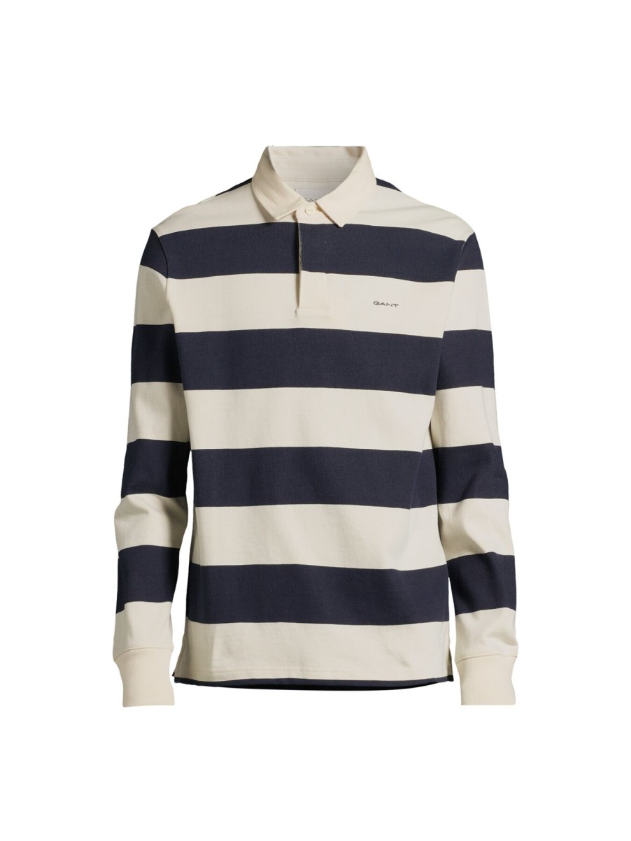 Men GANT Polo & Rugby Shirts | Block Striped Heavy Rugger Evening Blue