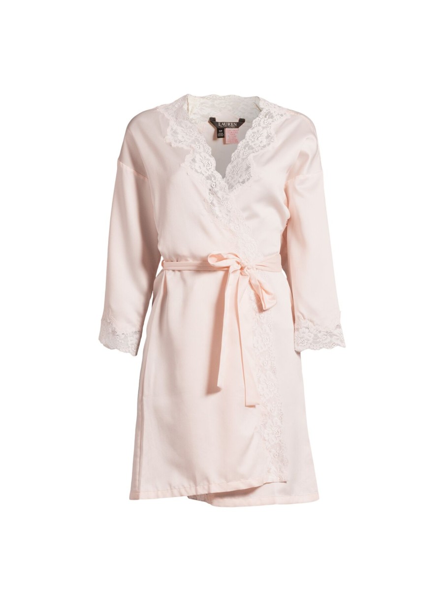 Women Lauren by Ralph Lauren Nightwear | Signature Satin Lace Kimono Pink