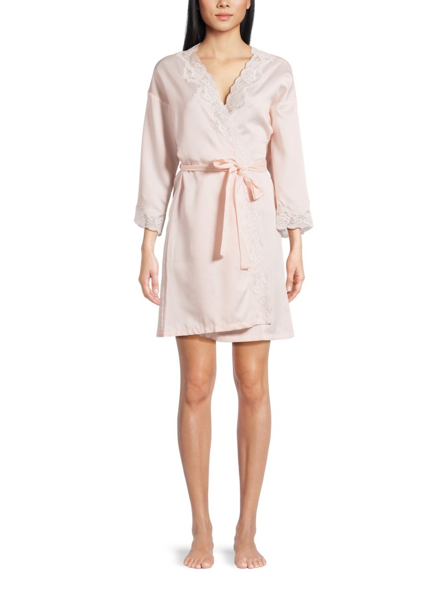 Women Lauren by Ralph Lauren Nightwear | Signature Satin Lace Kimono Pink