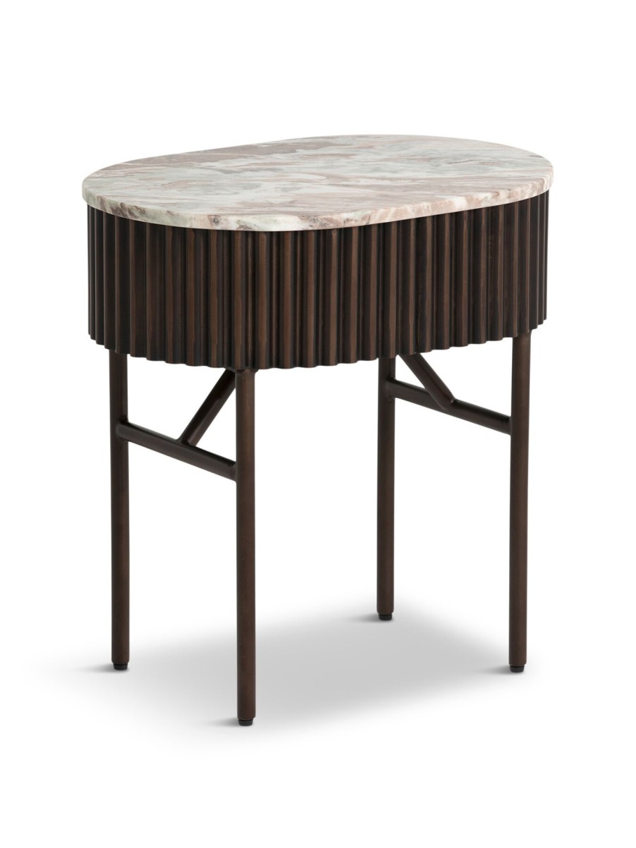 Furniture & Outdoor Barker and Stonehouse Side Tables | Gion Oval Brown Marble With Wave Metal Body Side Table