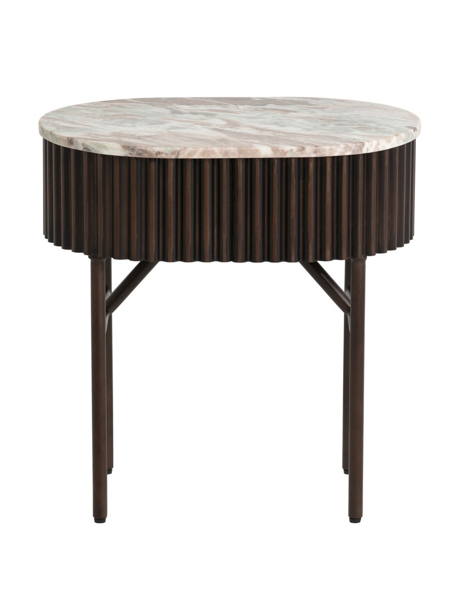 Furniture & Outdoor Barker and Stonehouse Side Tables | Gion Oval Brown Marble With Wave Metal Body Side Table