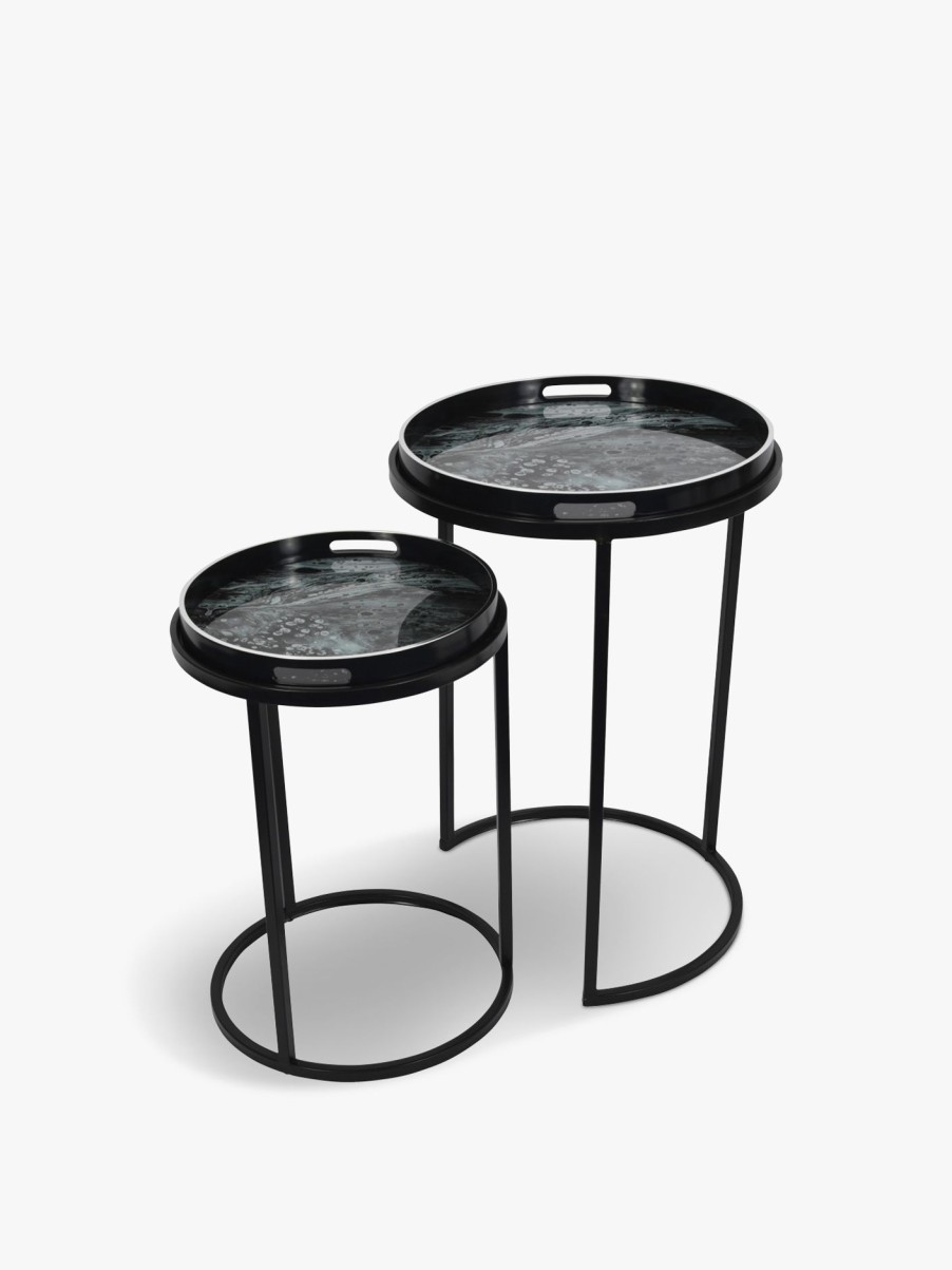 Furniture & Outdoor Libra Interiors Side Tables | Fizzle Set Of 2 Tray Tables Monochrome