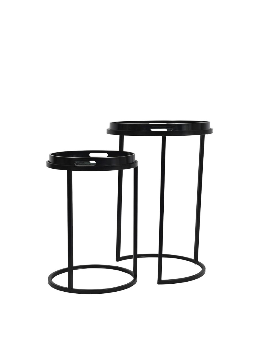 Furniture & Outdoor Libra Interiors Side Tables | Fizzle Set Of 2 Tray Tables Monochrome