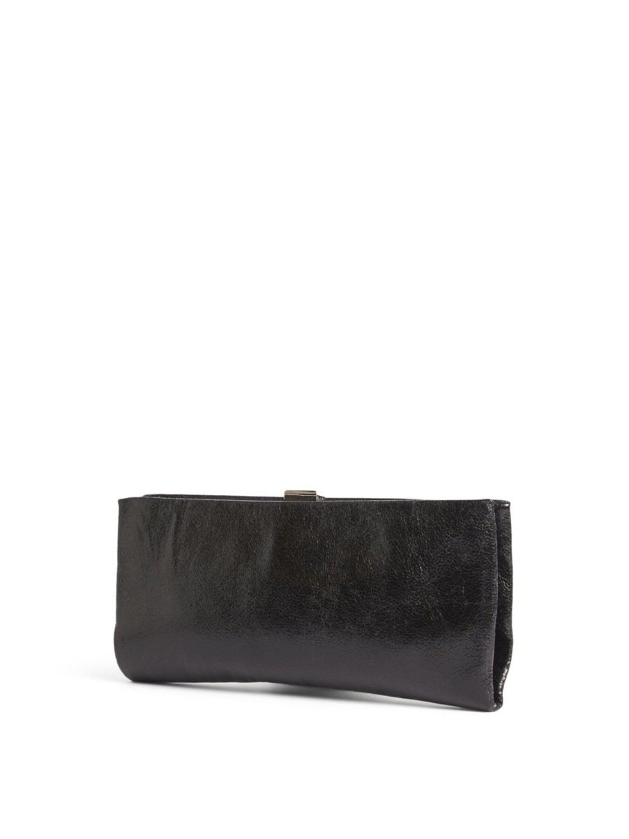 Women Anna Cecere Clutch Bags | Metallic Cip Top Clutch Nero