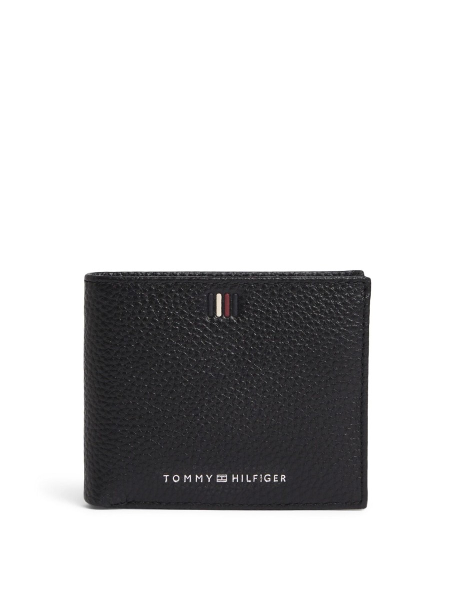 Men Tommy Hilfiger Wallets & Card Holders | Leather Bifold Small Credit Card Wallet Black