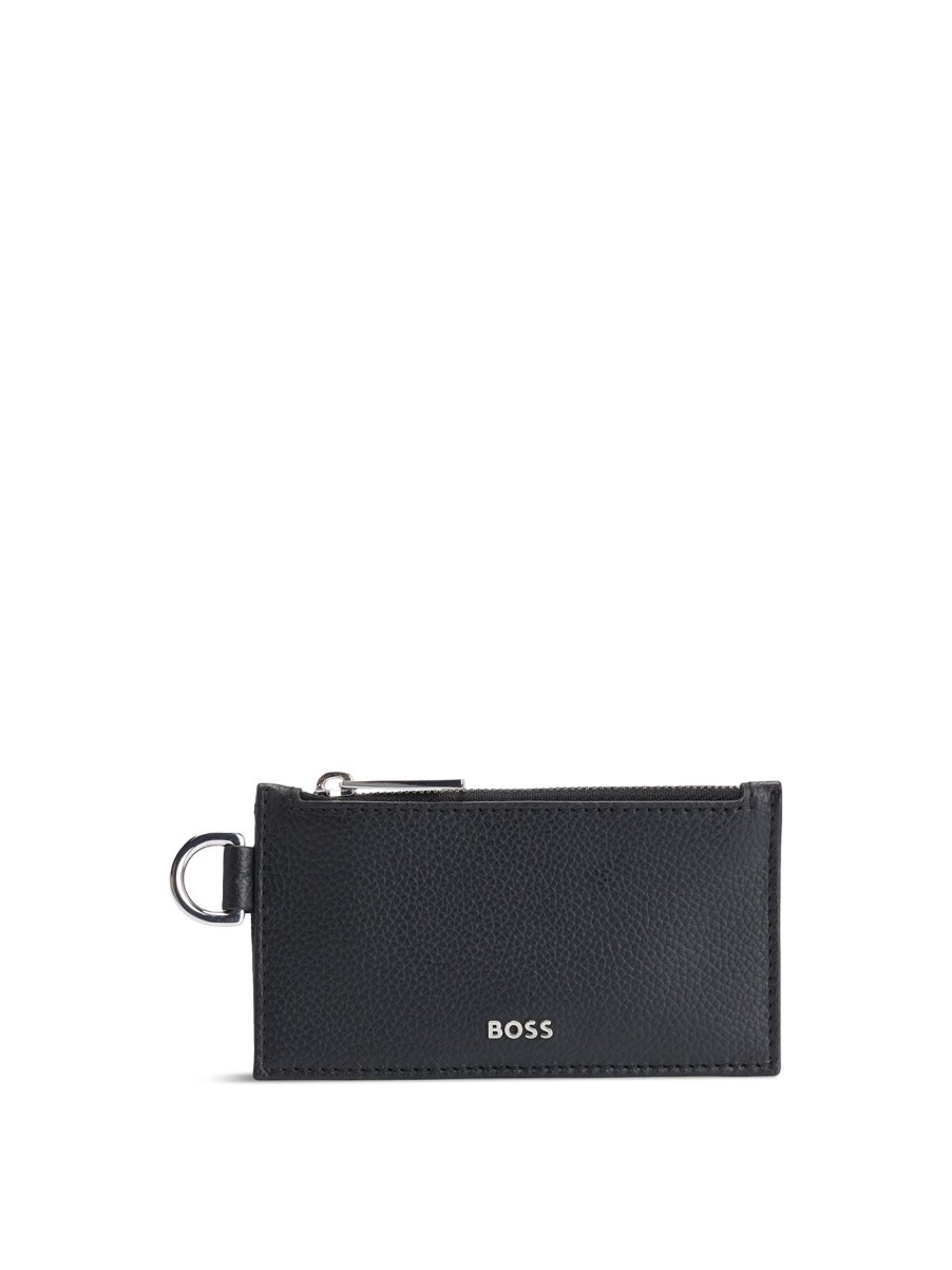 Men BOSS Wallets & Card Holders | Highway Grained-Leather Coin Case Black