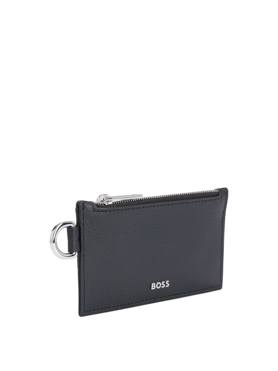 Men BOSS Wallets & Card Holders | Highway Grained-Leather Coin Case Black