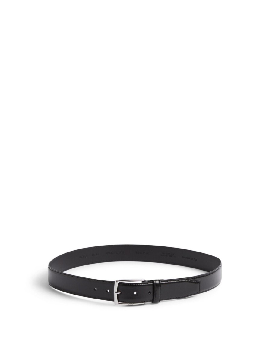 Men BOSS Belts | Italian Made Polished Leather Belt With Stitching Detail Black