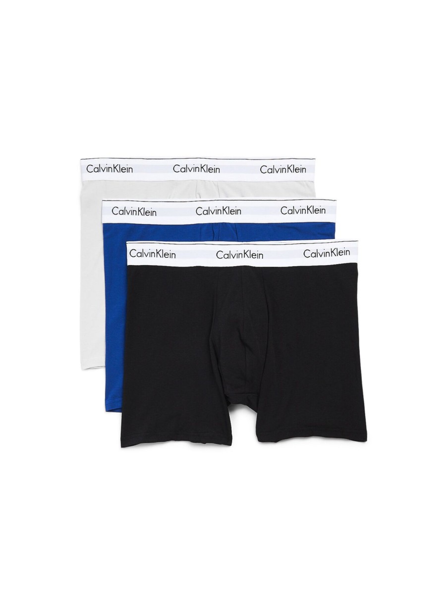 Men Calvin Klein Underwear & Socks | Modern Ctn Stretch Boxer Brief 3 Pack Mazarine Blue Black Lunar Rock