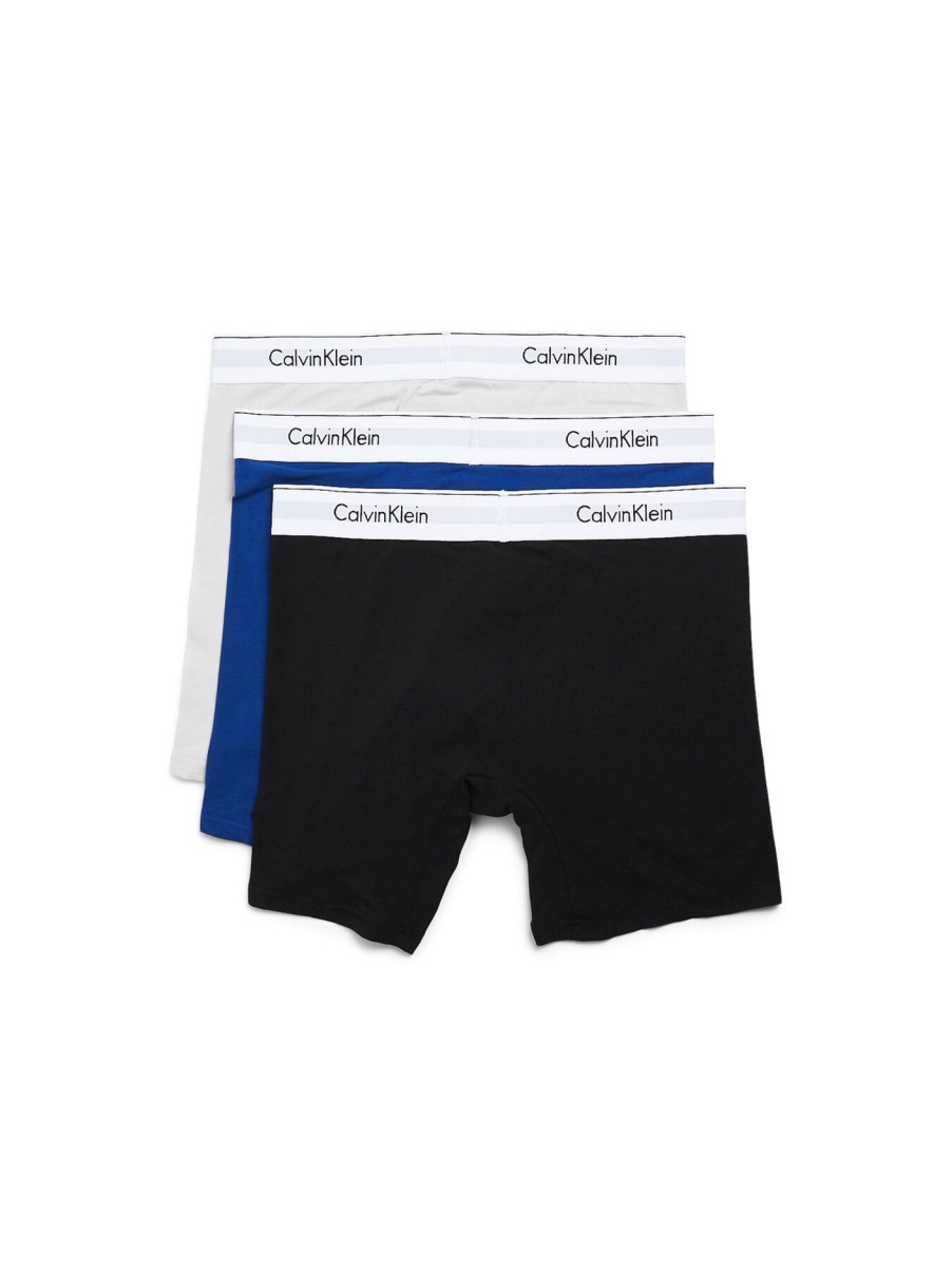 Men Calvin Klein Underwear & Socks | Modern Ctn Stretch Boxer Brief 3 Pack Mazarine Blue Black Lunar Rock