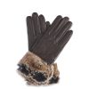 Women Barbour Gloves | Barbour Fur Trimmed Leather Gloves Dark Brown