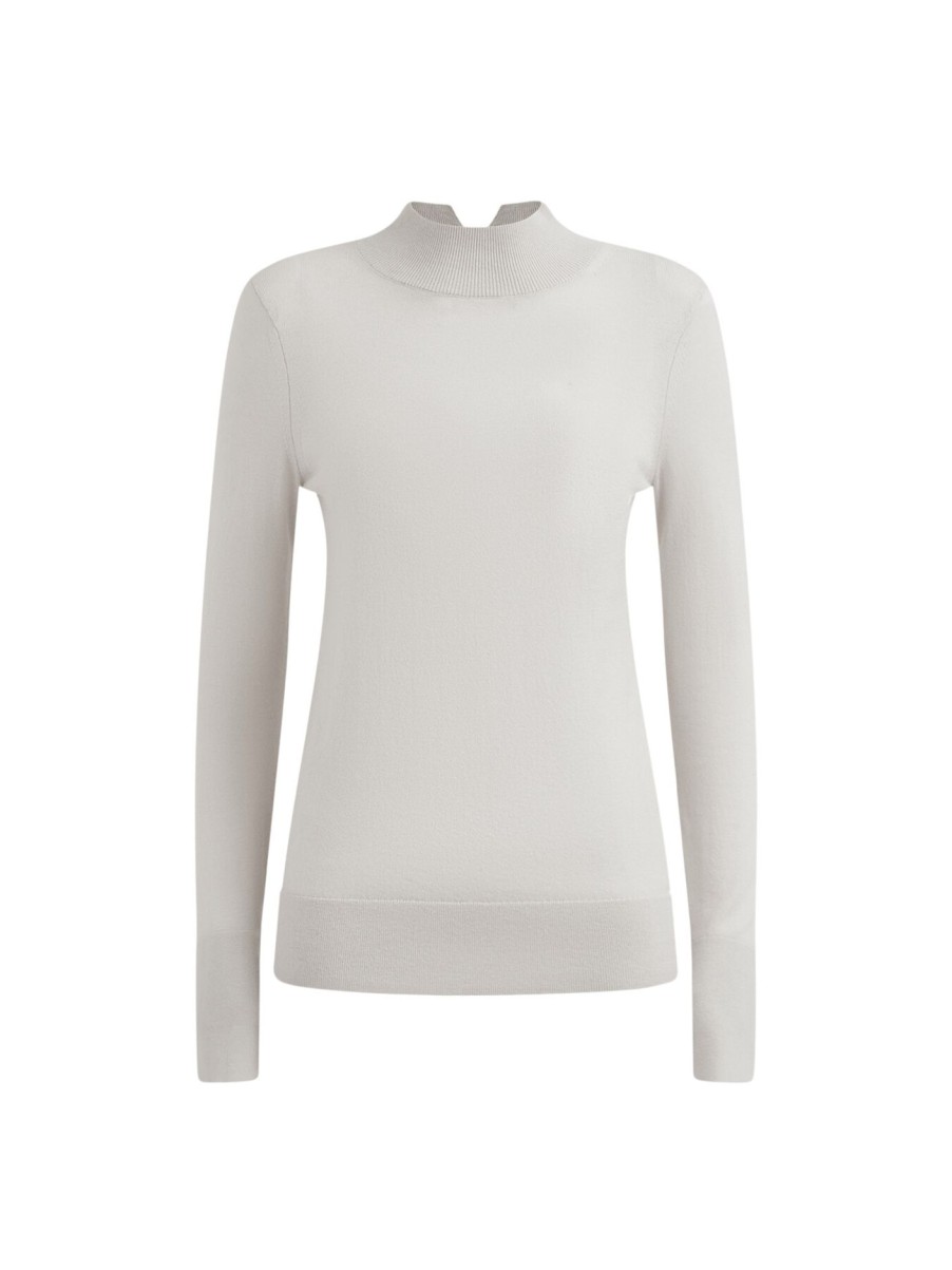 Women REISS Knitwear | Kylie Merino Wool Fitted Funnel Neck Top Stone