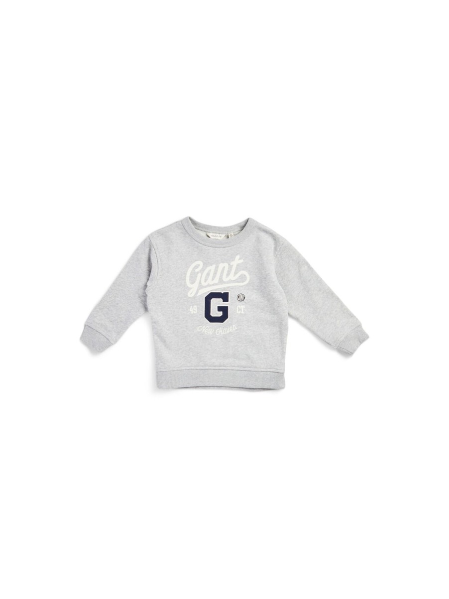 Kids GANT Sweatshirts & Knitwear | Relaxed Graphic C-Neck Light Grey Melange