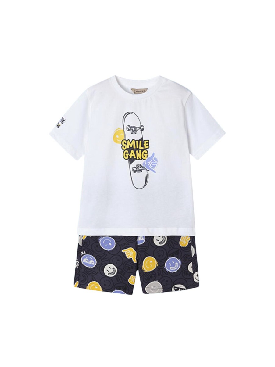 Kids Mayoral Sets | Skateboard Shorts Set White-