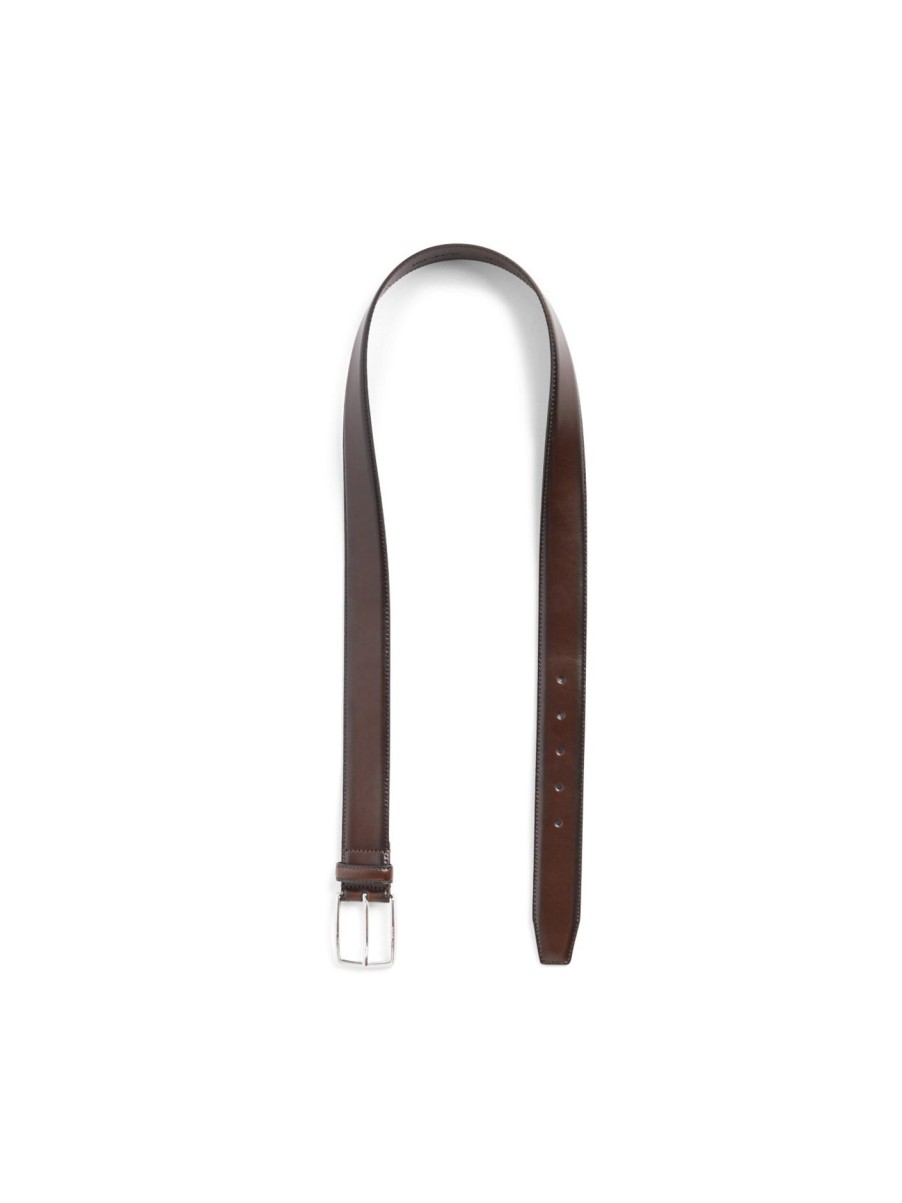 Men BOSS Belts | Italian Made Polished Leather Belt With Stitching Detail Dark Brown