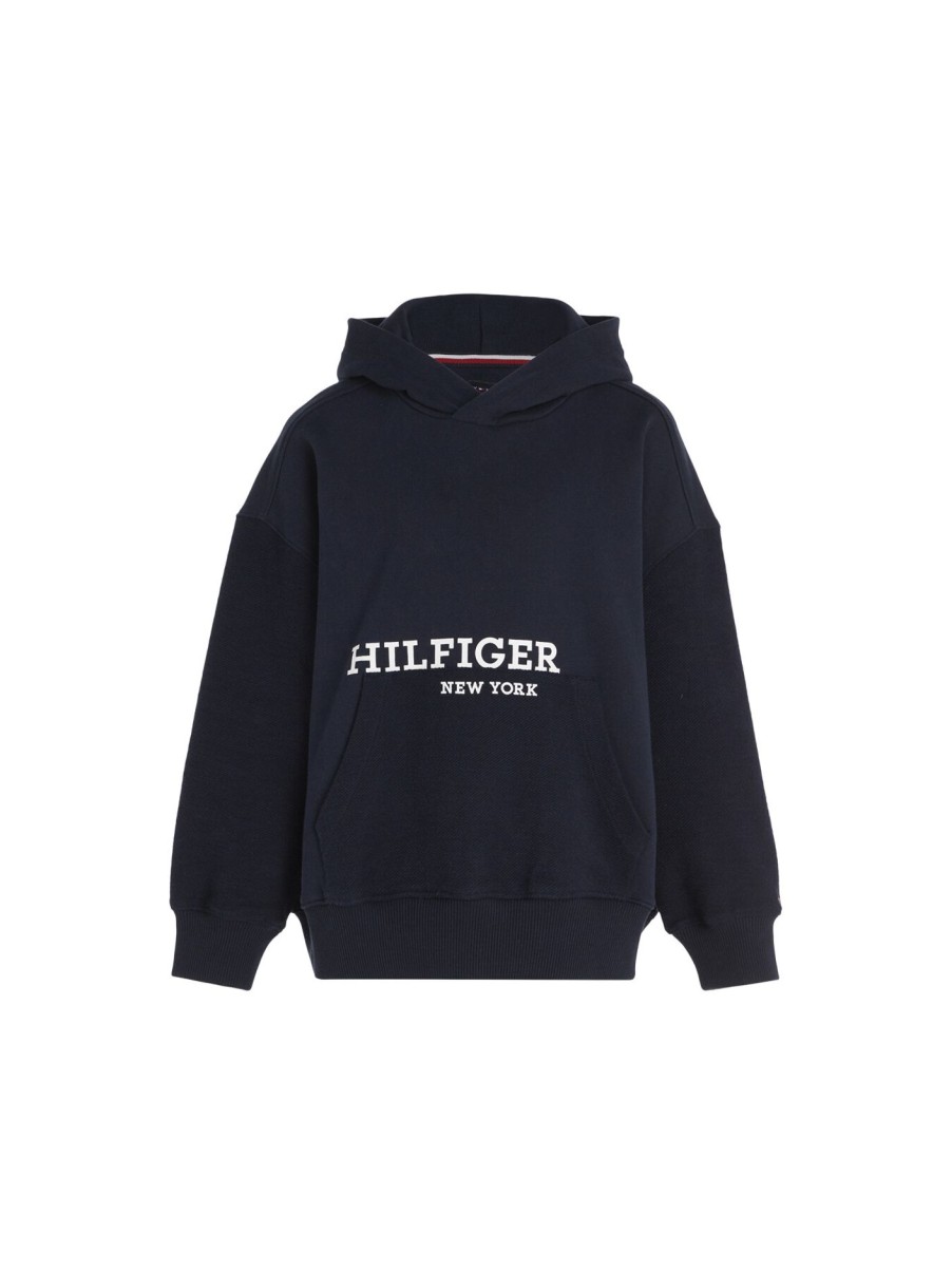 Kids Tommy Hilfiger Sweatshirts & Knitwear | Hilfiger Logo Hoodie Desert Sky