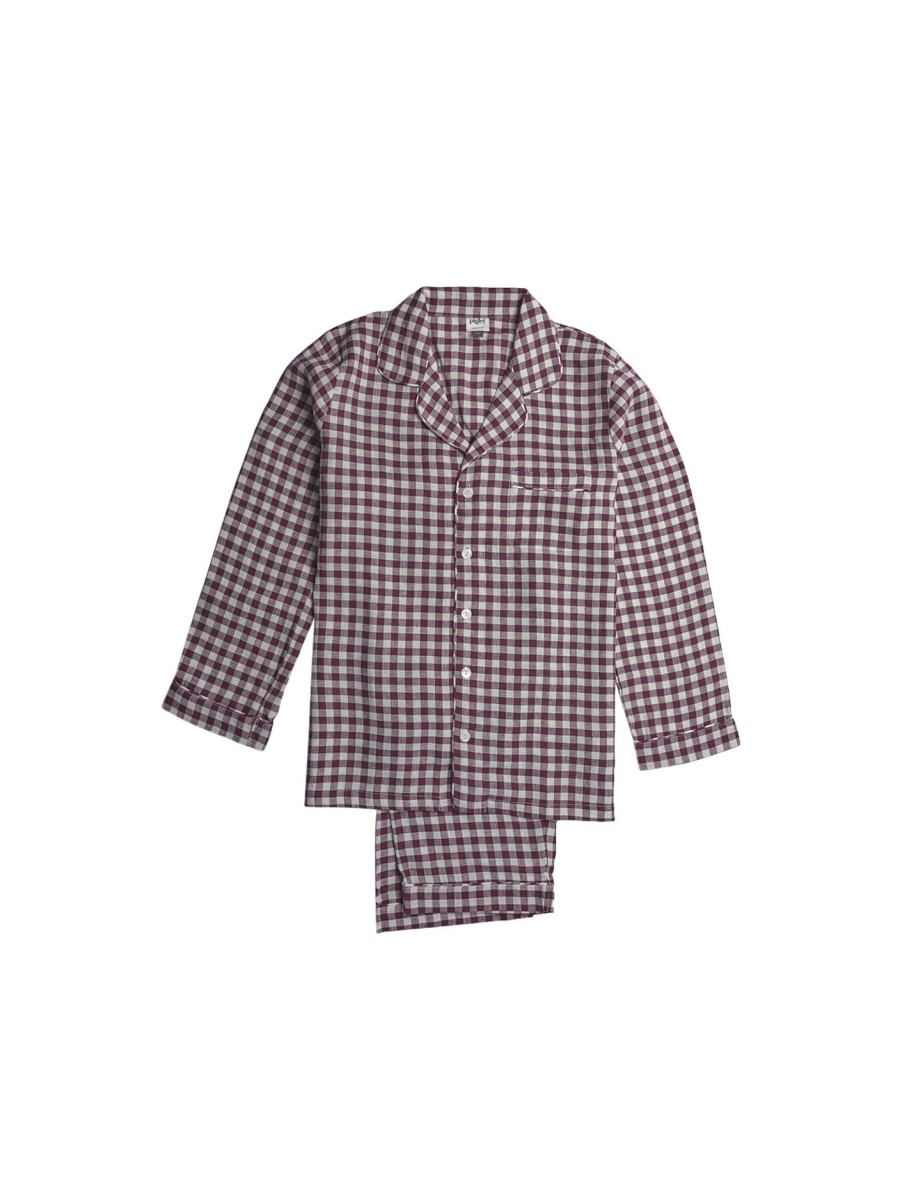 Men Piglet in Bed Nightwear & Loungewear | Gingham Linen Men'S Pj Trouser Set Berry