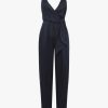 Women REISS Jumpsuits & Playsuits | Emilia V-Neck Linen Jumpsuit Navy Blue