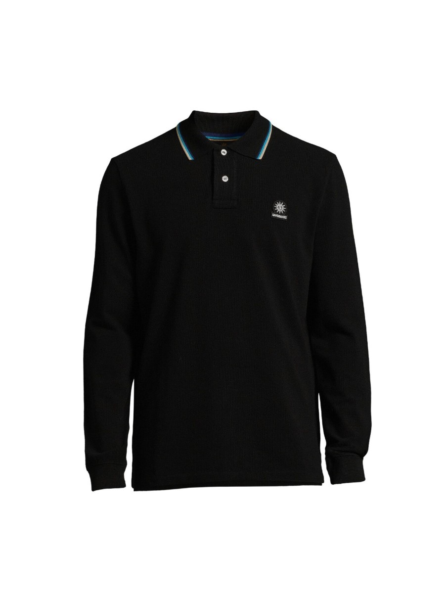 Men Sandbanks Polo & Rugby Shirts | Badge Long Sleeve Polo Shirt Black