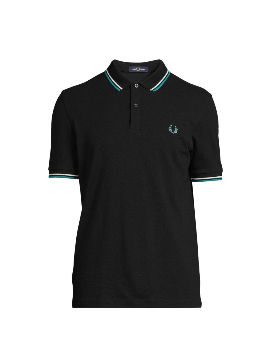 Men Fred Perry Polo & Rugby Shirts | Twin Tipped Fred Perry Shirt Black/Ecru/Dmint