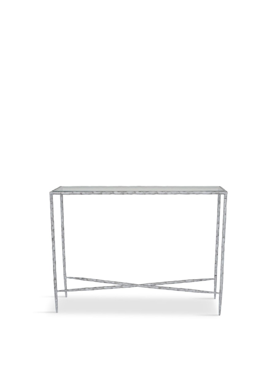 Furniture & Outdoor Libra Interiors Console Tables | Patterdale Hand Forged Console Table Small 110X30Cm Chalk White With Glass Top