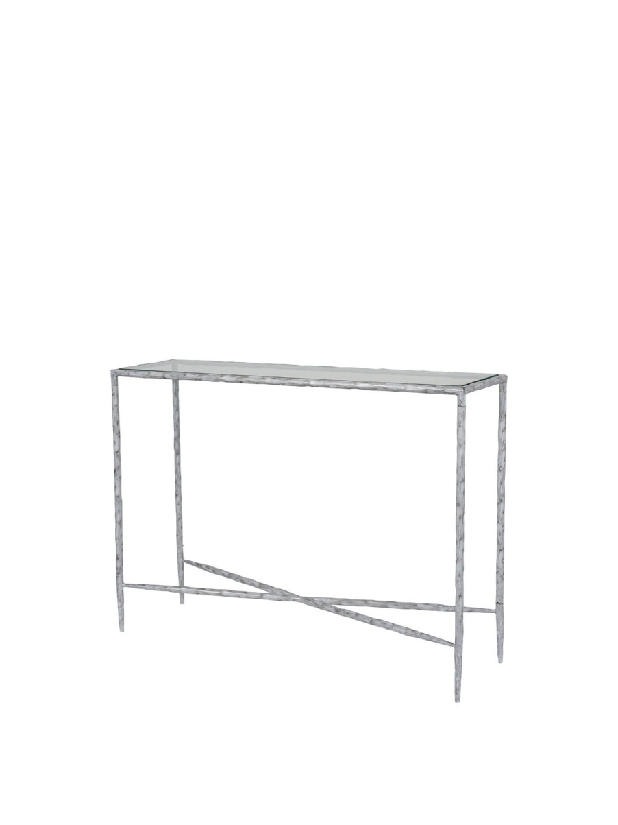 Furniture & Outdoor Libra Interiors Console Tables | Patterdale Hand Forged Console Table Small 110X30Cm Chalk White With Glass Top