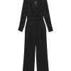 Women REISS Jumpsuits & Playsuits | Flora Sheer Belted Double Breasted Jumpsuit Black