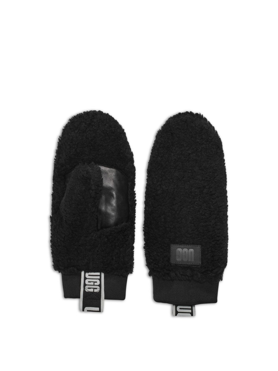 Women UGG Gloves | Ugg Fluff Mittens Logo Tape Black