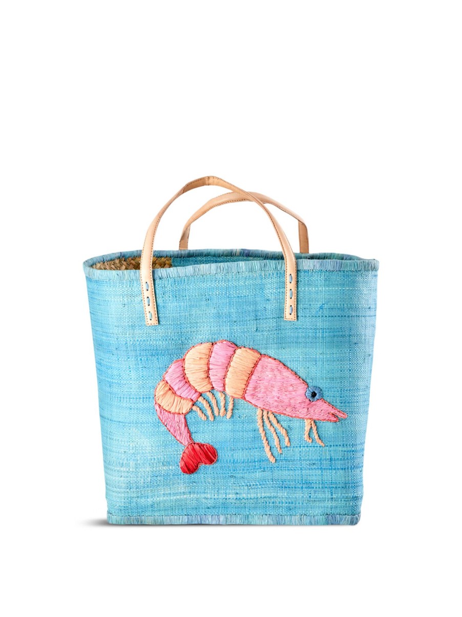 Kids Rice Accessories | Raffia Embroidered Bag Shrimp Blue