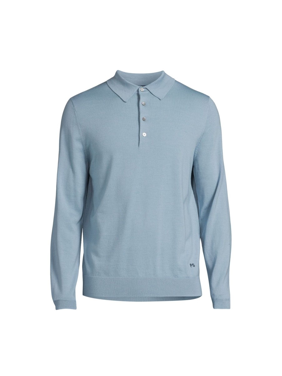 Men PS Paul Smith Polo & Rugby Shirts | Long Sleeve Knitted Polo Blues