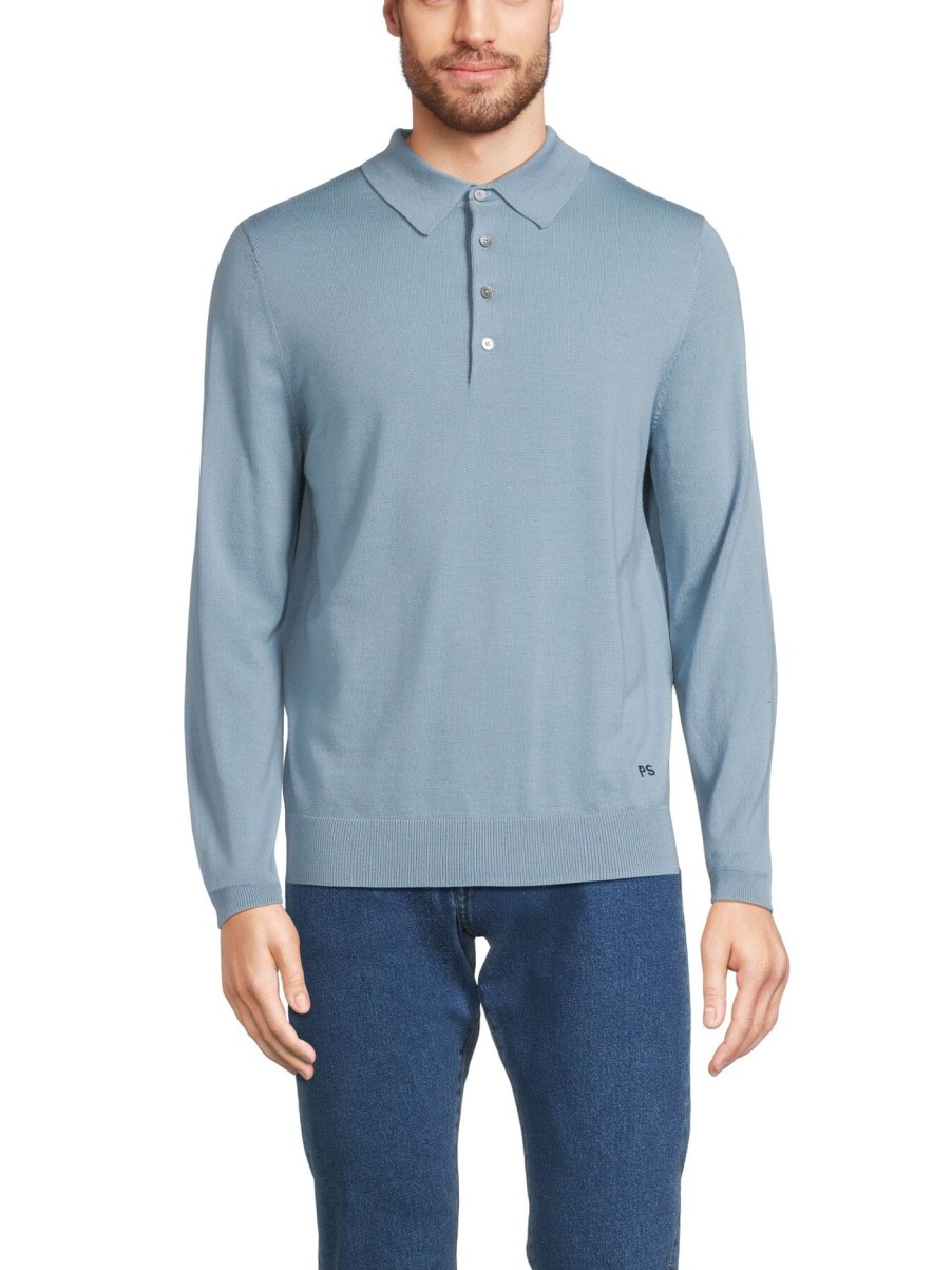 Men PS Paul Smith Polo & Rugby Shirts | Long Sleeve Knitted Polo Blues