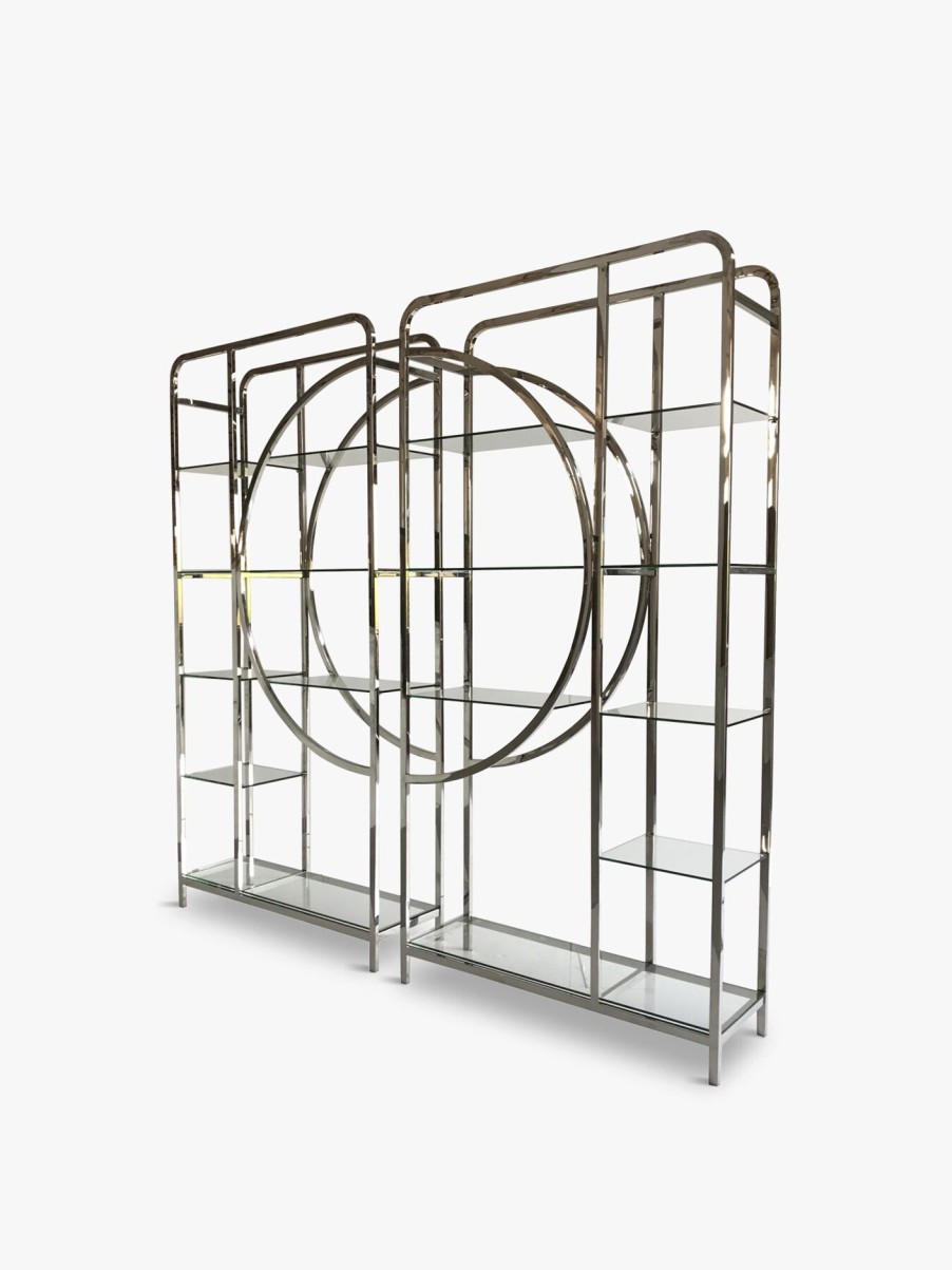 Furniture & Outdoor Libra Interiors Display Cabinets | Set Of 2 Decadence Gatsby Stainless Steel Shelving Unit Silver