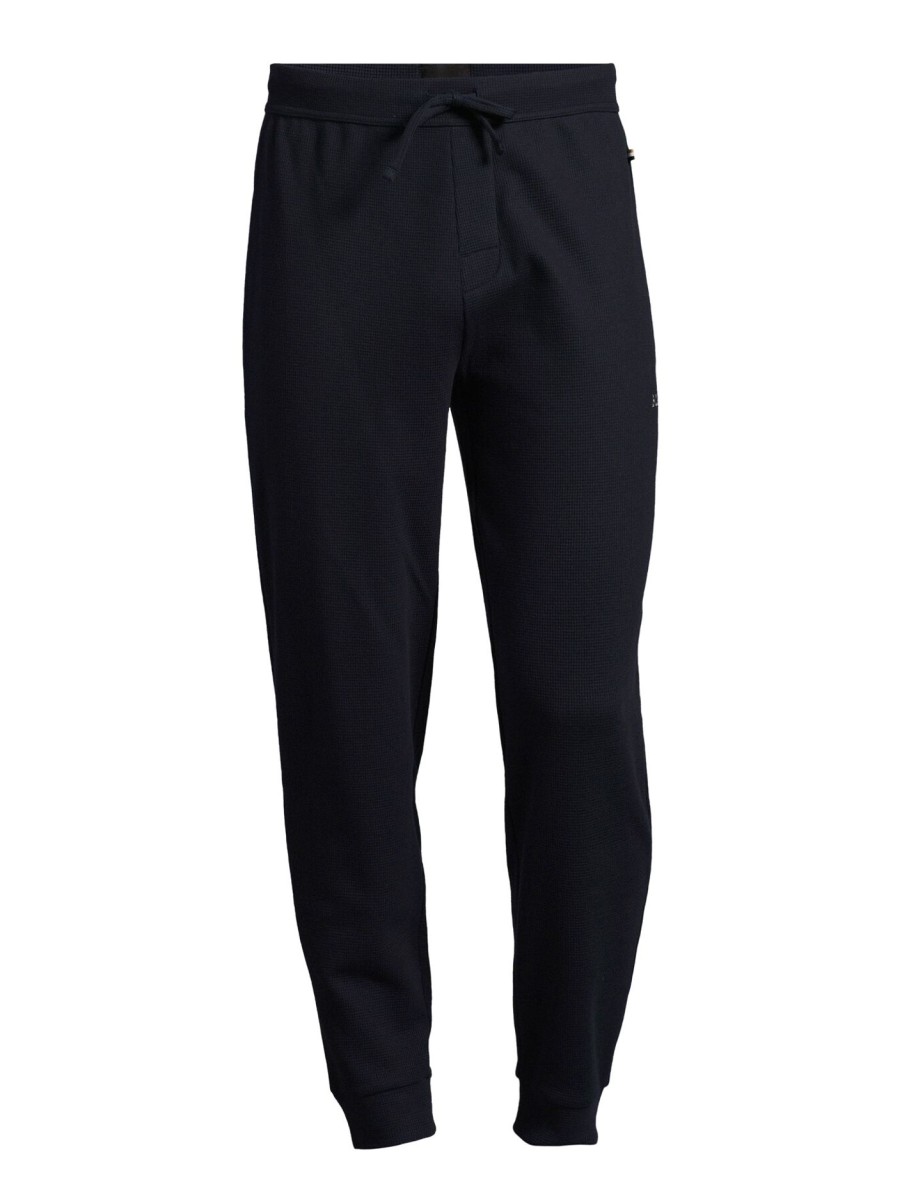 Men BOSS Nightwear & Loungewear | Cotton-Blend Pyjama Bottoms With Embroidered Logo Dark Blue