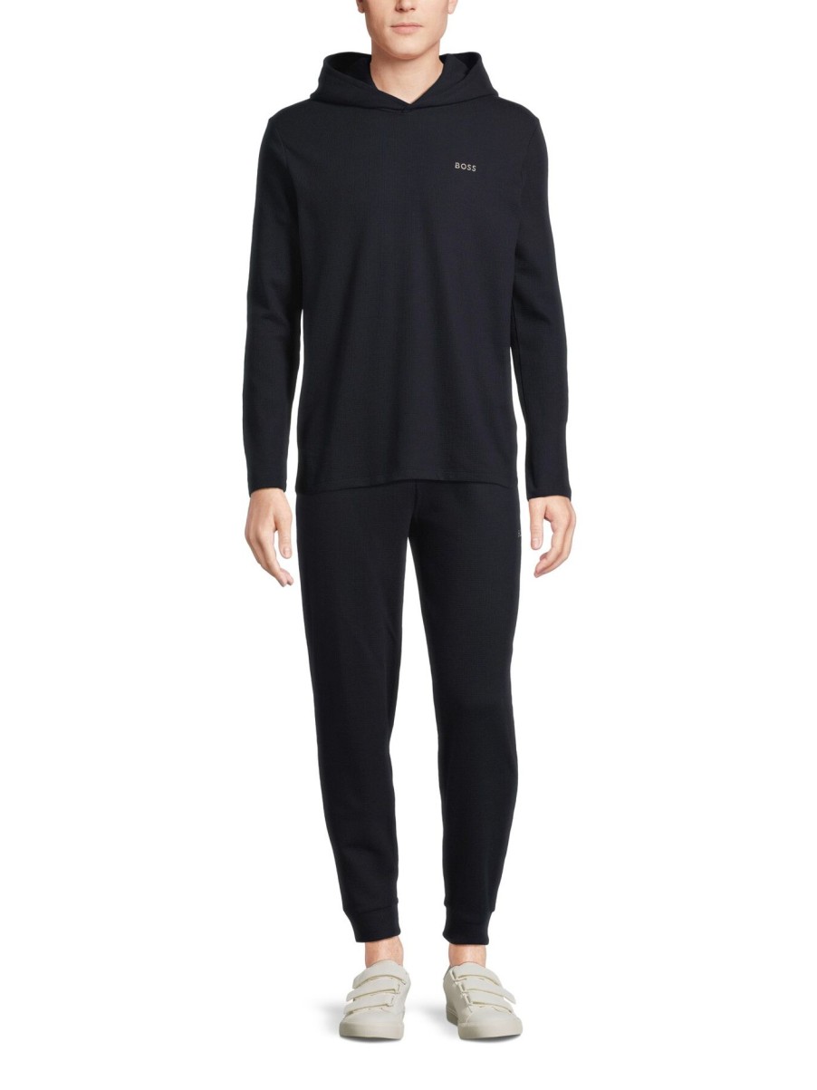 Men BOSS Nightwear & Loungewear | Cotton-Blend Pyjama Bottoms With Embroidered Logo Dark Blue