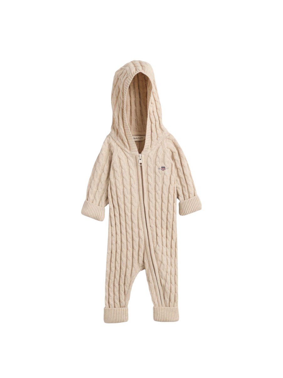 Kids GANT Baby Grows | Cotton Cable Shield One Piece Light Beige Melange