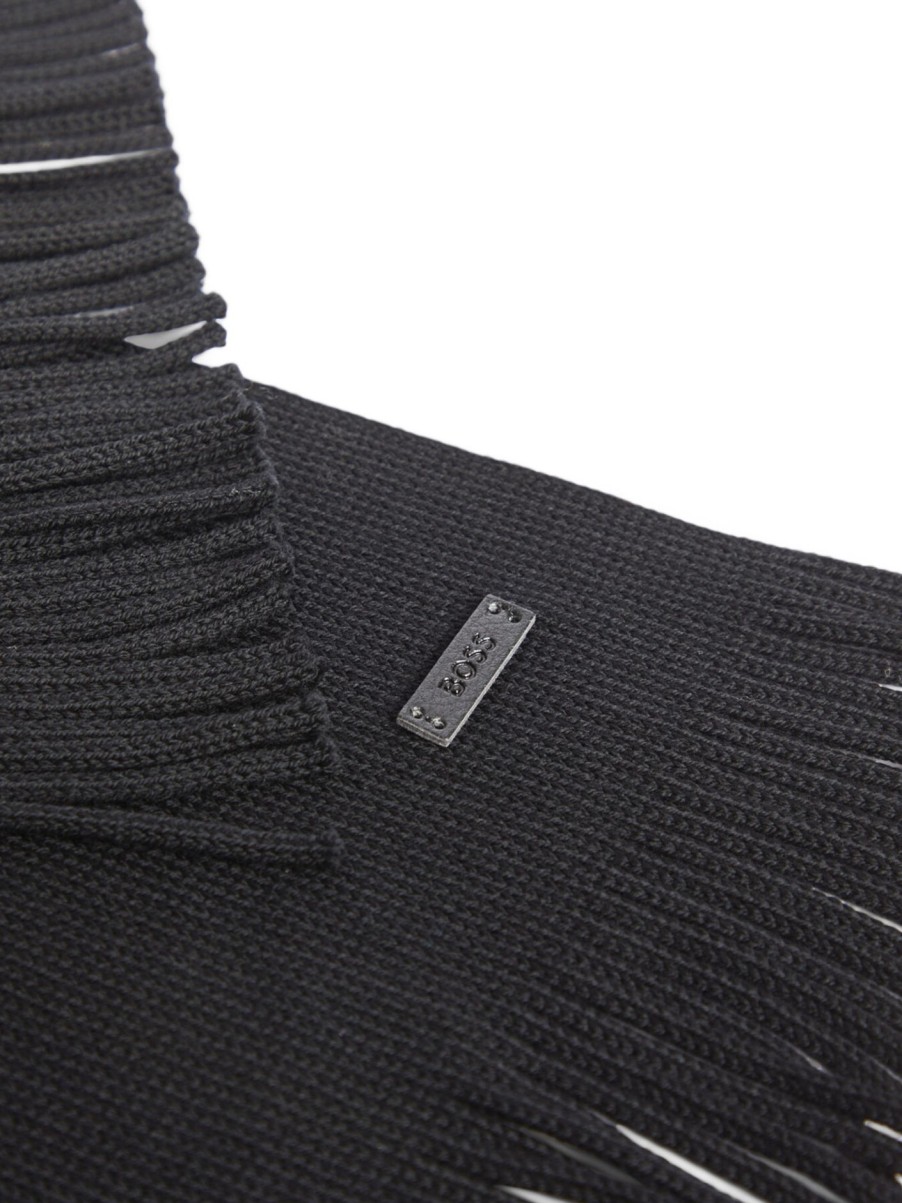 Men BOSS Scarves | Albas Wool Scarf Black