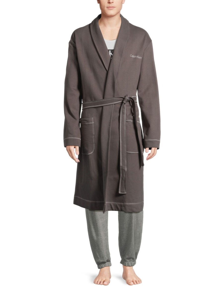 Men Calvin Klein Nightwear & Loungewear | Fut Shift Bathrobe Charcoal Grey