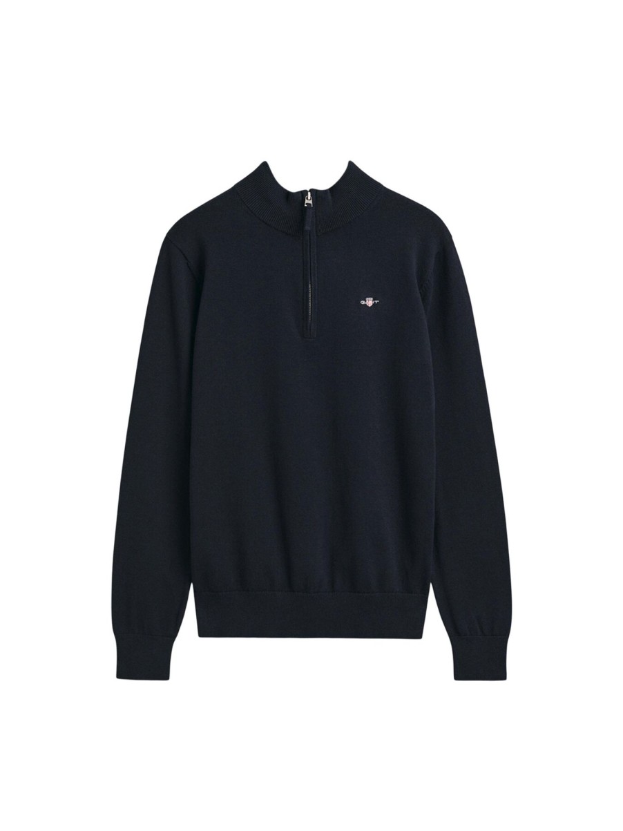 Kids GANT Sweatshirts & Knitwear | Shield Cotton Half Zip Evening Blue