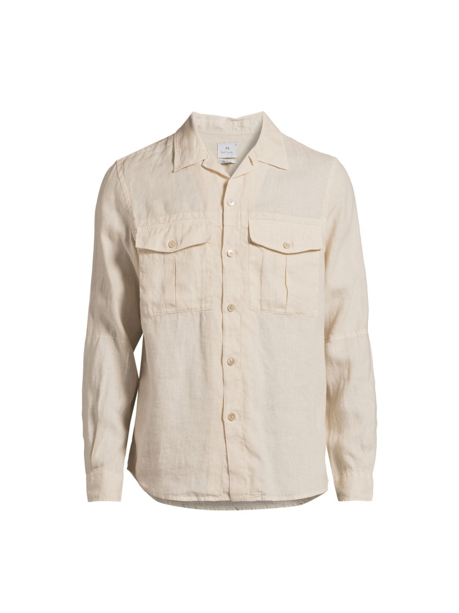 Men PS Paul Smith Shirts | Two Pocket Linen Utility Shirt Light Beige