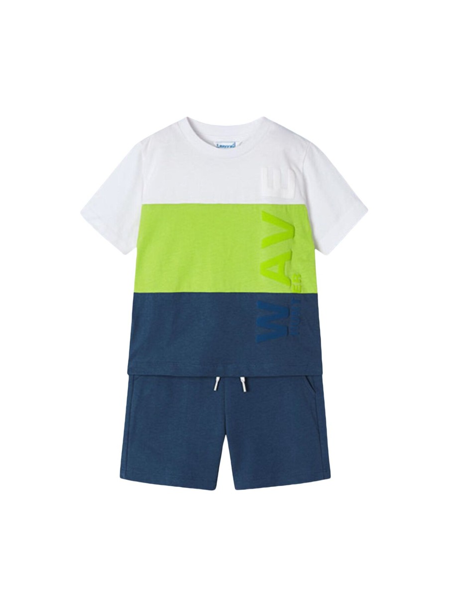 Kids Mayoral Sets | Stripe Tee And Shorts Set Kiwi